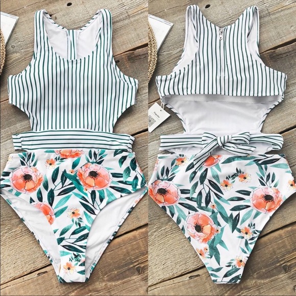 Cupshe Floral Print Halter One Piece Swimsuit - Picture 5 of 5